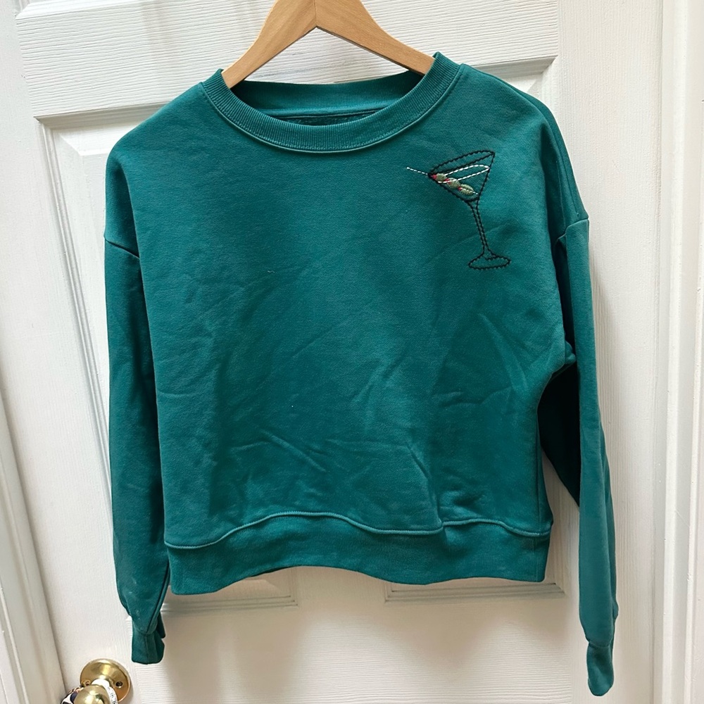 Anthropologie Maeve Martini Long-Sleeve Pullover Sweatshirt Turquoise blue XXS - Picture 1 of 9